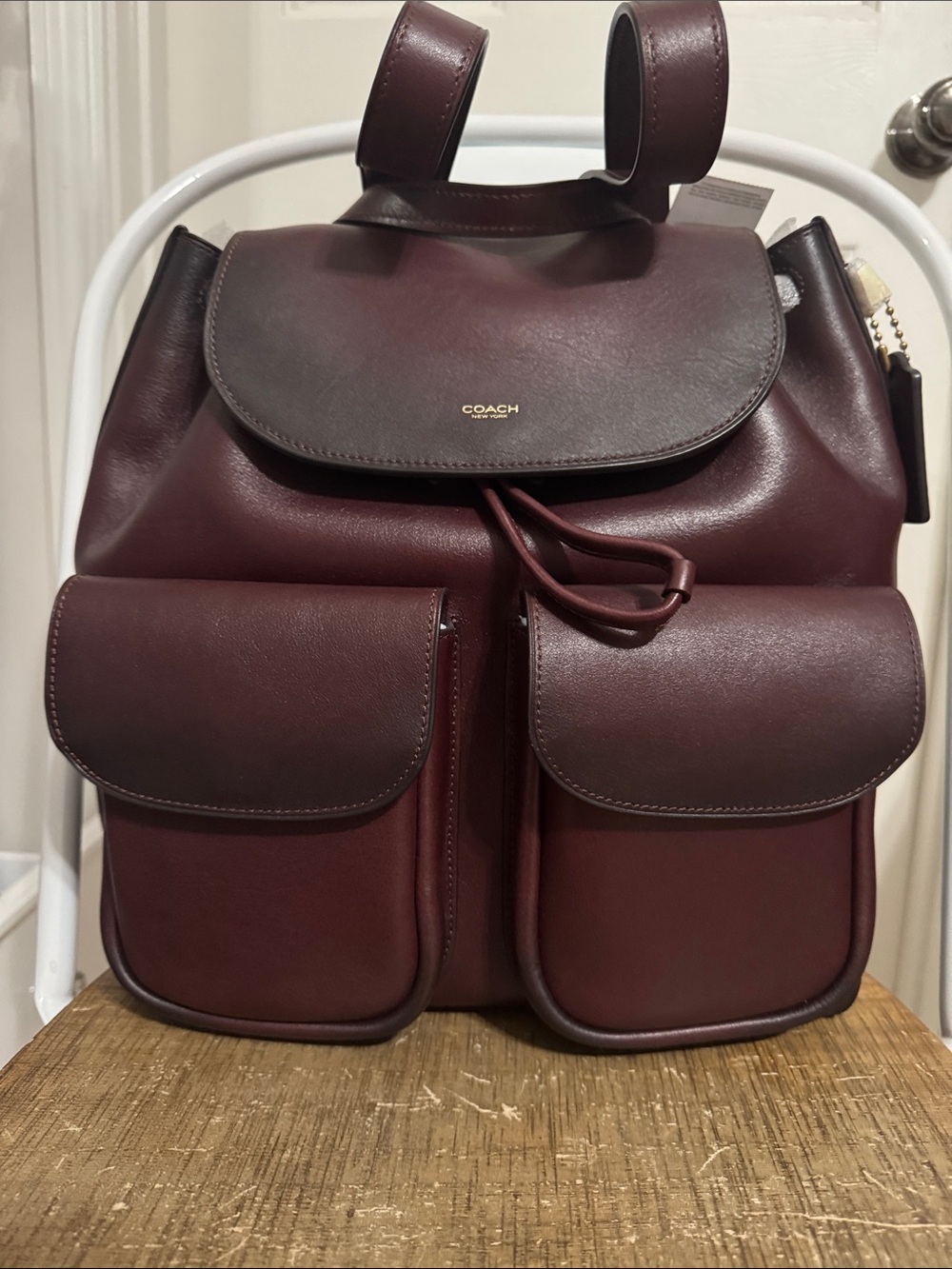 Coach Wine Leather Backpack with Front Pockets